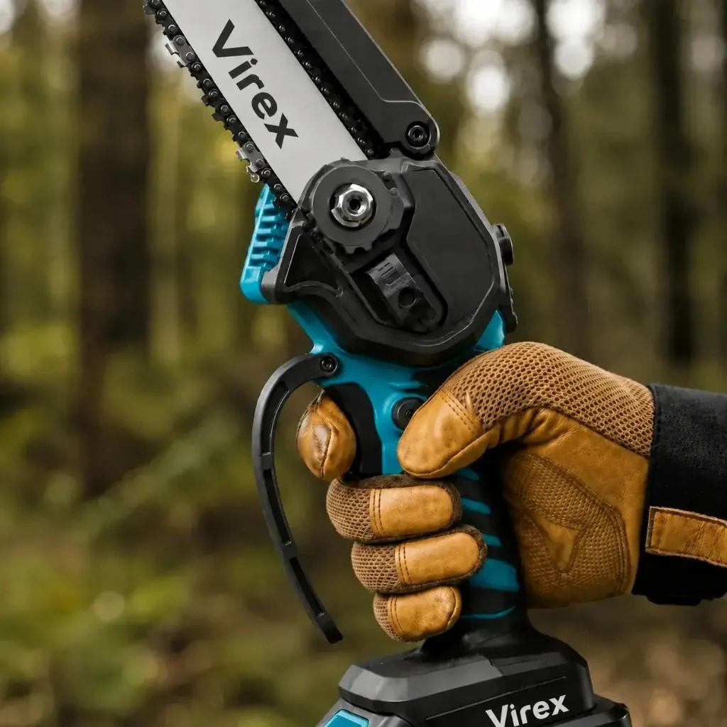Virex handheld mini chainsaw close-up